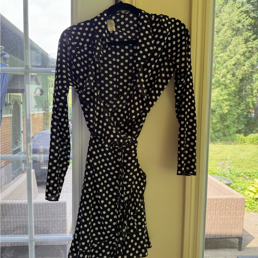 Elegant Black Polka Dot Long Sleeve Dress